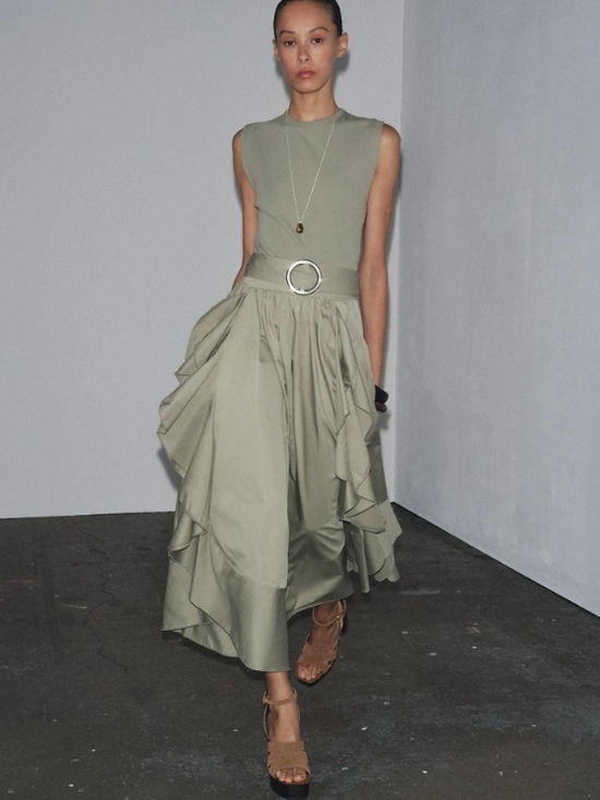 Zara Dresses & Skirts - Zara Sage Green Sleeveless Midi Dress with Statement Buckle